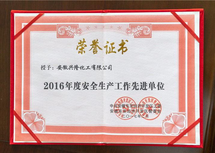 2016年(nián)度安全生(shēng)産工(gōng)作(zuò)先進單位